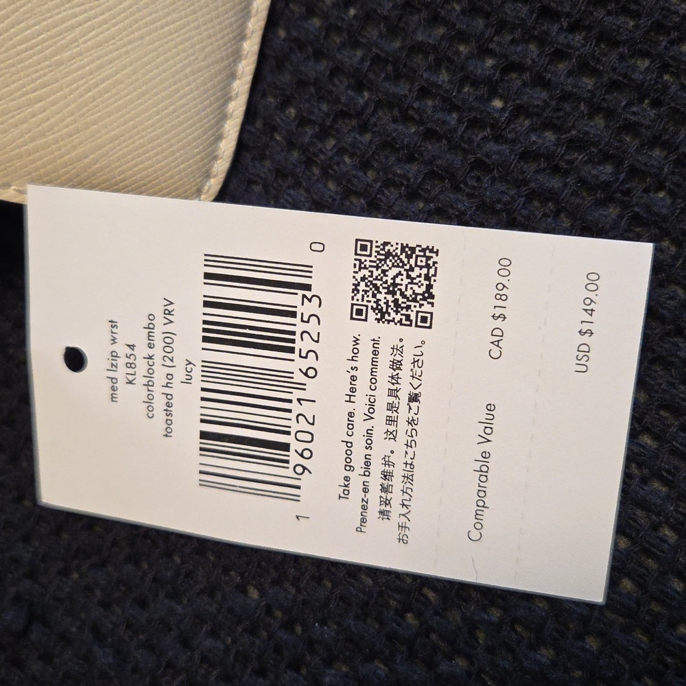 Kate Spade NWT Cream & Tan Wristlet w/Black Logo - Picture 4 of 8